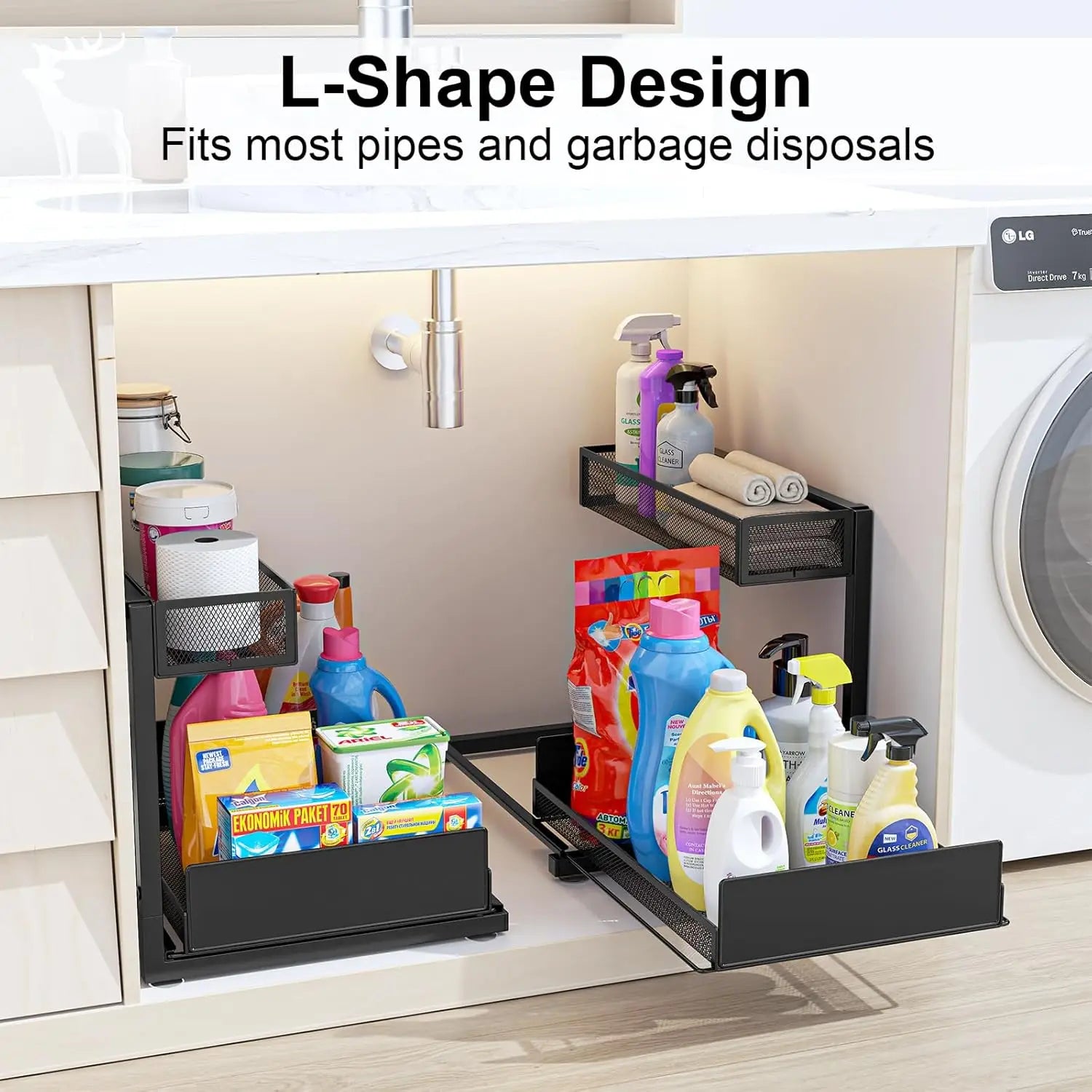 under Sink Organizer and Storage- 2 Tier Slide Out under Sink Storage Shelf