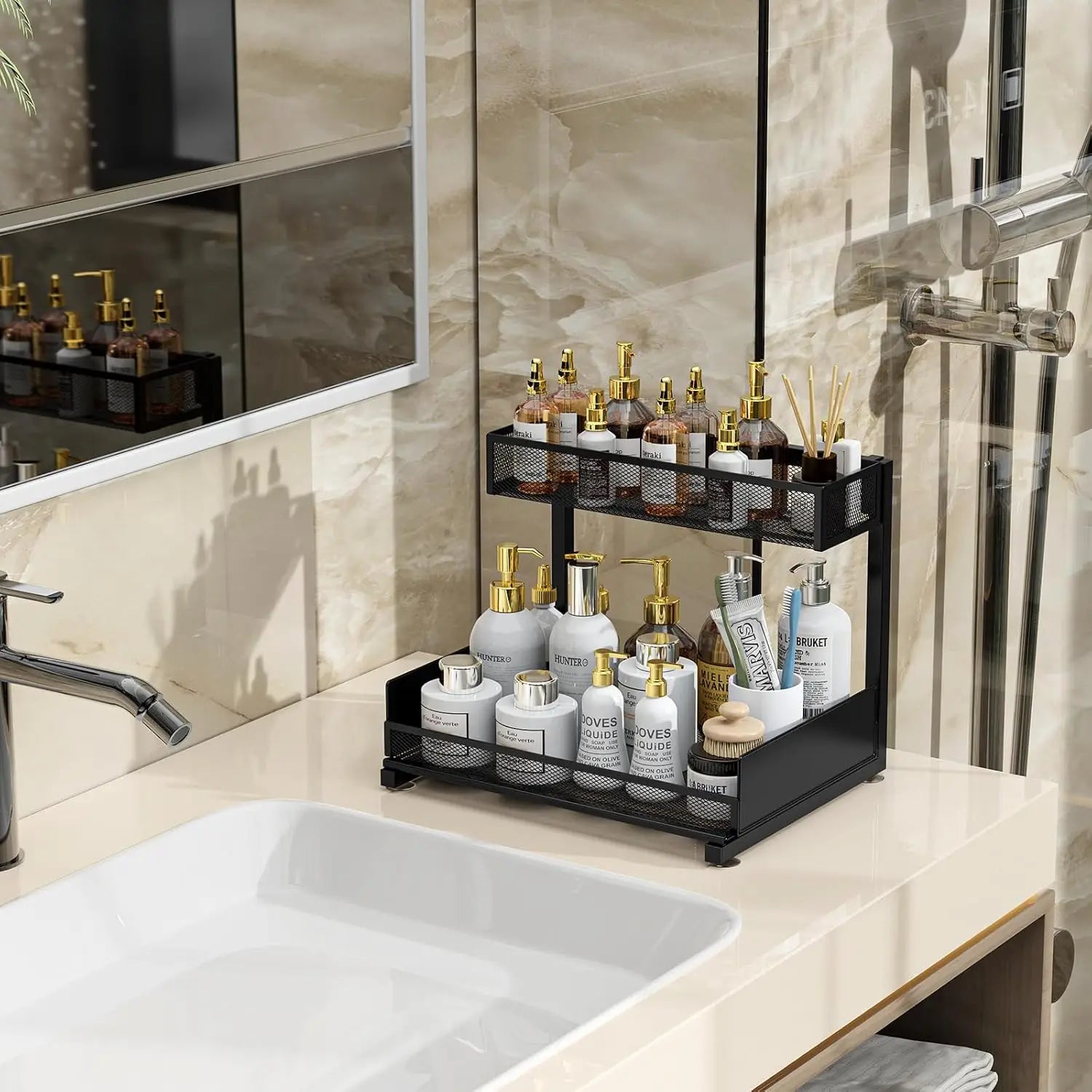 under Sink Organizer and Storage- 2 Tier Slide Out under Sink Storage Shelf