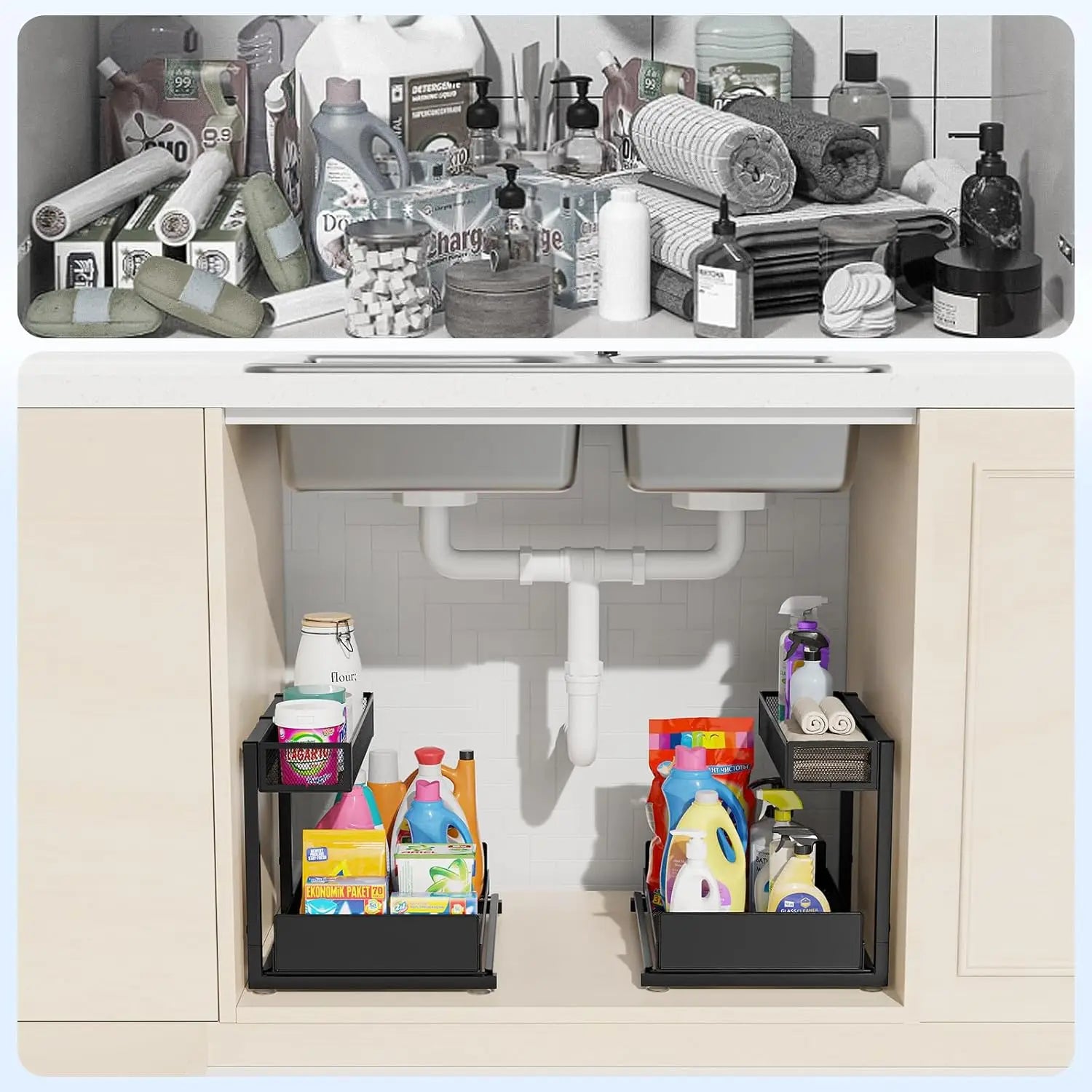 under Sink Organizer and Storage- 2 Tier Slide Out under Sink Storage Shelf