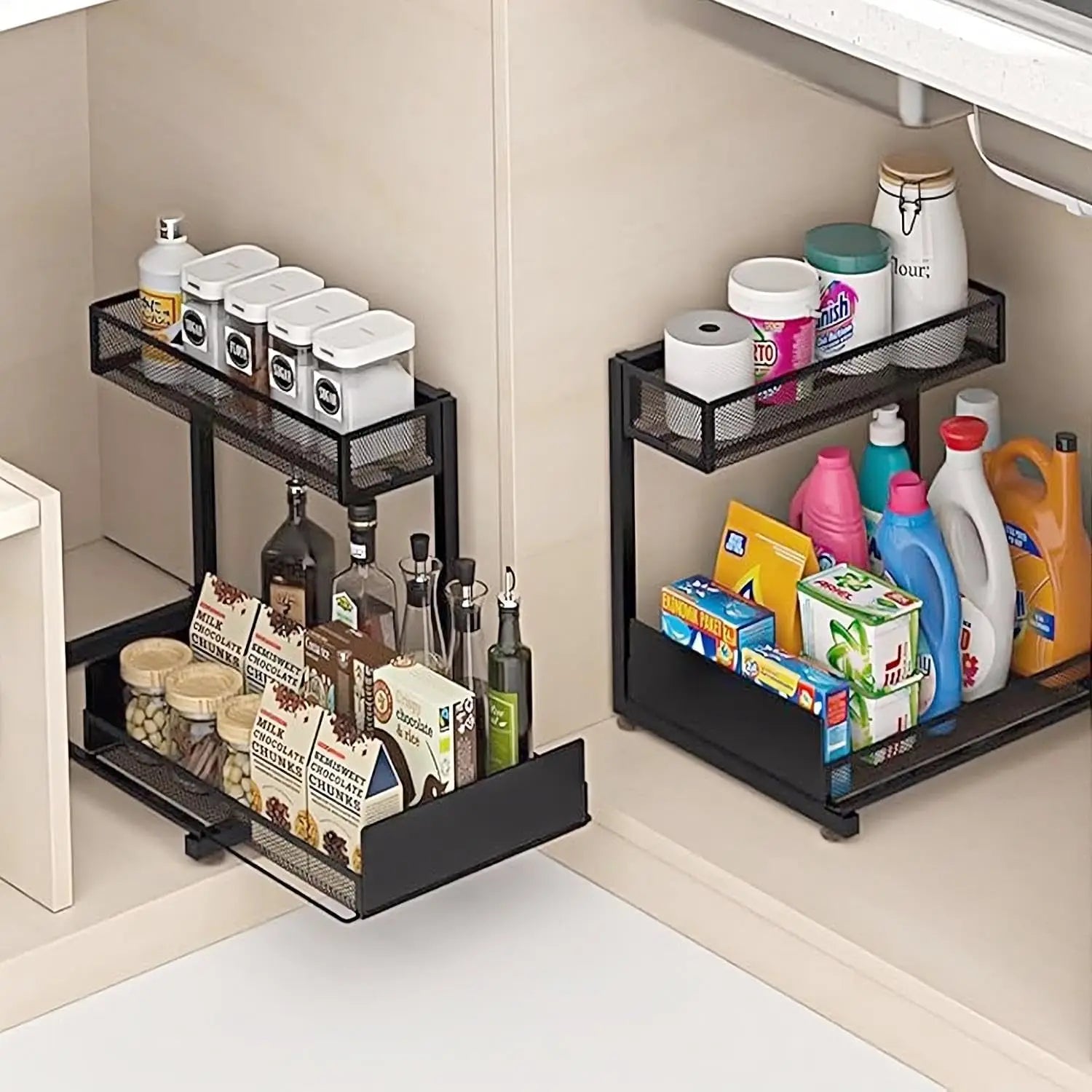 under Sink Organizer and Storage- 2 Tier Slide Out under Sink Storage Shelf